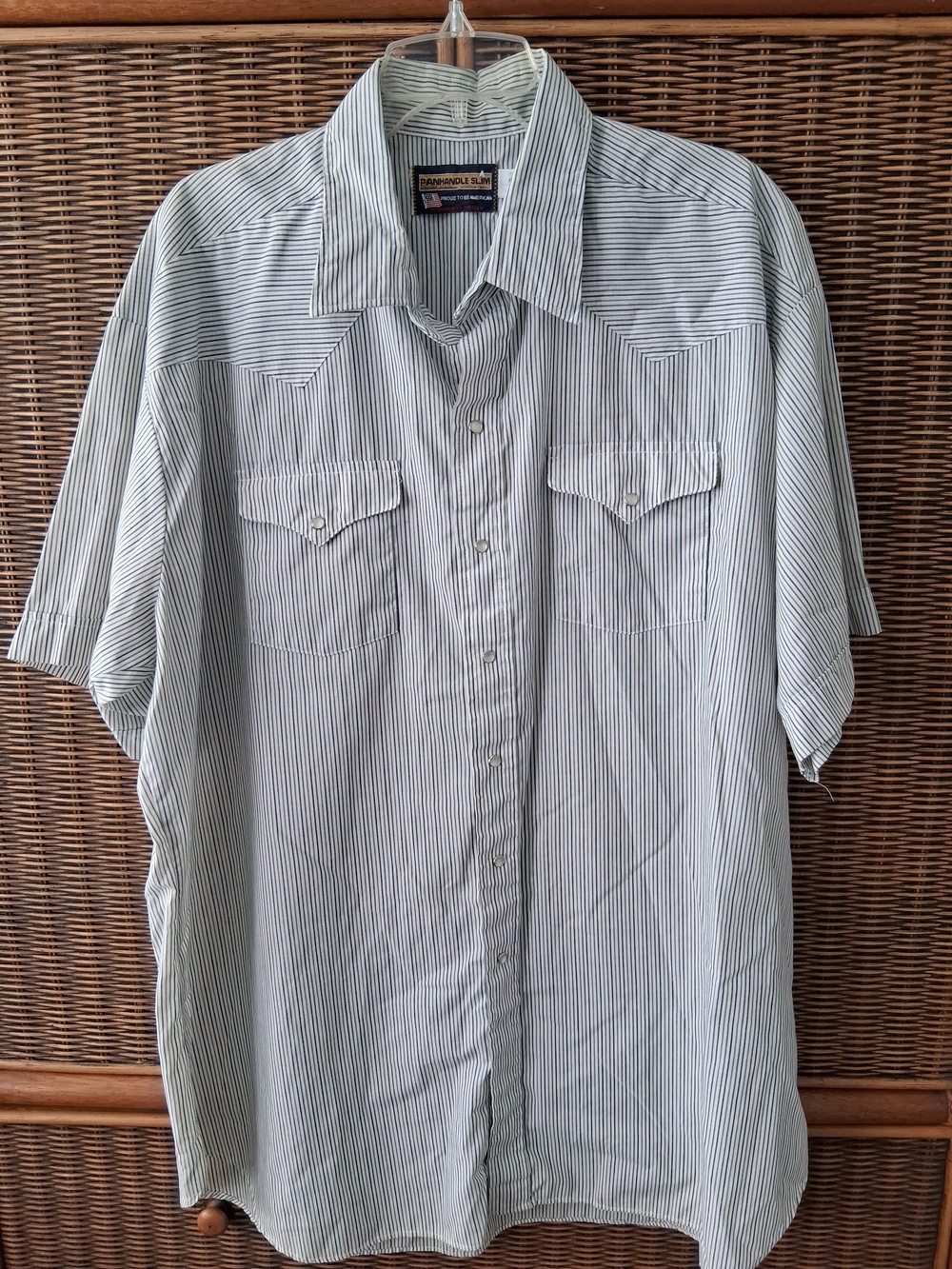 Panhandle Slim Men's Light Blue Pinstripe Short-Sleeve Western Snap Button Shirt